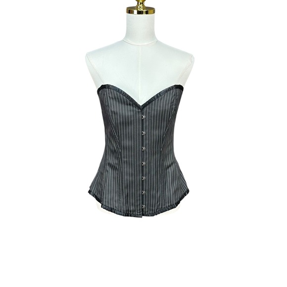 Unbranded Tops - XL Black Pinstripe Corset Lace Up Back Sweetheart Busk Front Steampunk Goth Vamp